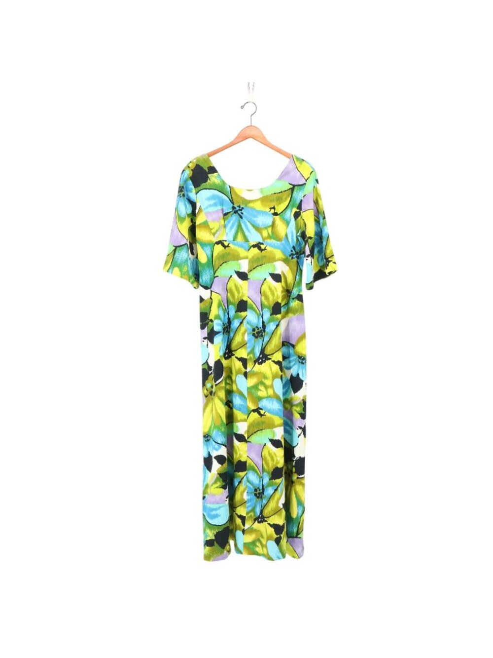 Vtg 60's Stunning Ui-Maikai Hawaii Bright Hawaiian Floral Barkcloth Maxi Dress